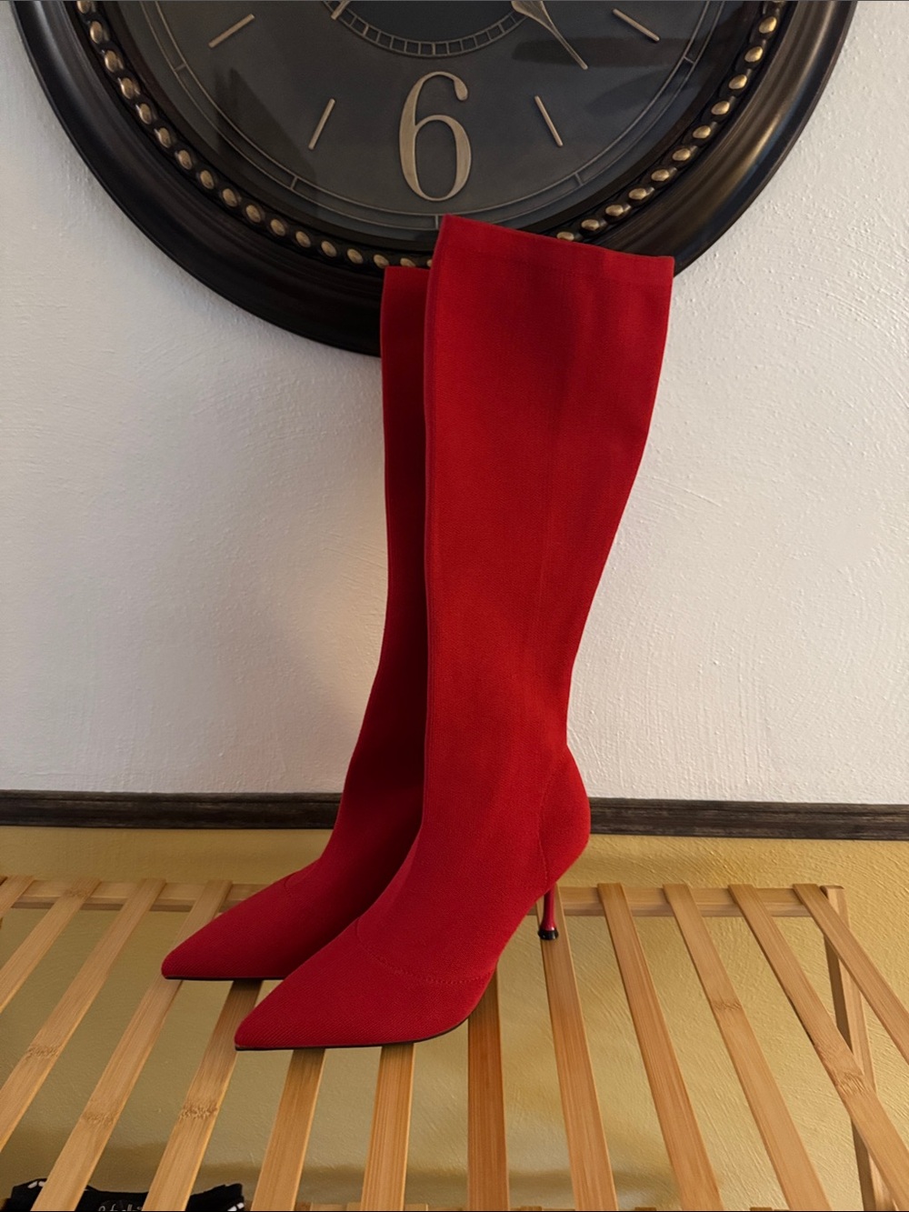 Red Knee-High Pointed Toe Stiletto Boots
